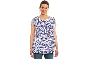 TESMARK Ladies Floral Design With Piping Tabard Apron Overalls Front Pocket Stylish Tabards For Women Casual Aprons For Women Use in Home Kitchen Restaurants Coffee Shops UK Made