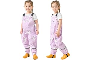 FEWLBY Pantalon Imperméable Filles, Pantalon de Pluie Enfant Salopette de Pluie Combinaison de Pluie Réutilisable Vêtements de Pluie