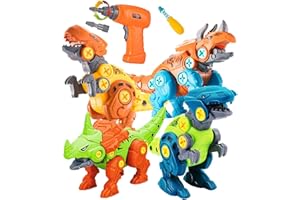 STAY GENT Dinosauri Giocattolo per Bambini con Trapano Elettrico, 4 Confezioni DIY Educativo STEM Giocattolo Giocattoli Costruzione con Cacciaviti per 3 4 5 6 7 Anni Regali Natale Ragazzi Ragazze