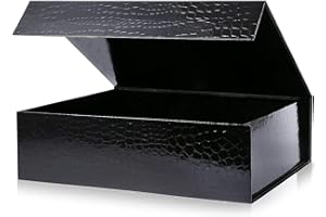 STRBOXONG Boîtes cadeaux magnétiques avec couvercle, 320x240x90 mm Grandes boîtes cadeaux, Crocodile noir Boîte en carton pliable solide de luxe avec fermeture magnétique (1 pièces)