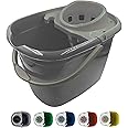 Colour Coded Mop Buckets − 12L Mop Bucket with Wringer and Easy Carry Handle for Domestic and Commercial Cleaning (Grey)