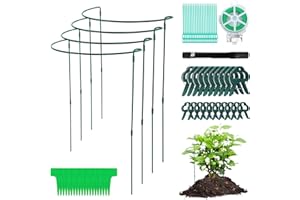 HEDMON 4 PCS Demi-Rond Supports de Plantes réglables 60 cm métal, Tuteurs pour Plantes Demi Cercle, Grand Plant Holder Fleurs Support tuteur Plante Interieur Exterieur+20 PCS Clips Jardin Tomate, Rosier