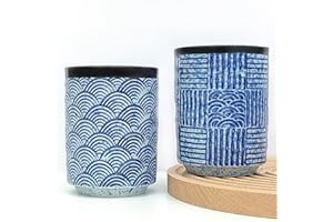 NIUKOMY Taza de Té Japonesa, Set de 2 Tazas de Té de Porcelana, Taza sin Asa de Cerámica, Taza de Té Chino Asiático Juego de 2 Tazas Azul, 300 ML