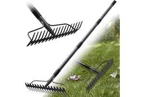 Garden Rake, Bow Rake Heavy Duty with 17 Tines, Garden Lawn Rake with Stainless Steel Handle 150 cm, Metal Rakes Garden Tools