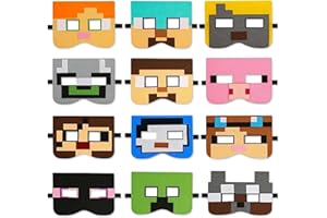 Sdjuifsd 12 Pezzi Maschera Compleanno Mine, Maschere Mine, Maschera per Bambini, Maschere Feltro, Accessori Feste, Ragazzi e Ragazze, per Feste Compleanno, Halloween, Carnevale, Party Cosplay