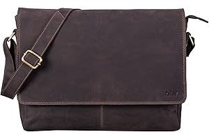 TALED Borsa a Tracolla | Uomo e Donna | Borsa per Laptop in Vera Pelle fino a 15 Pollici | Borsa Messenger con Tracolla | Borsa da Lavoro | Borsa da Trasporto | Borsa a Mano | Naturale Marrone Scuro