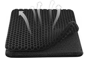 WIKSITE Gel Seat Cushion, Honeycomb Design Double Thick Gel Cushion with Cloth Cover Ergonomic & Cool Seat Cushion for Home Office Chair Car Wheelchair Sitting Seat Cushion, Black