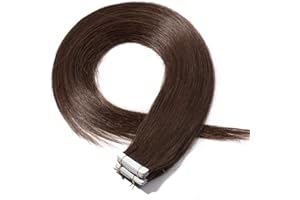 ELAILITE Tape in Hair Extensions Real Human Hair 20 Pcs 50g Skin Weft Seamless Remy Hair Extension Straight (20 Inch, 4 Medium Brown)