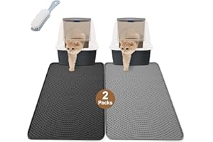 Odoland Katzenstreu Matte, 2 Stück Katzenmatte katzenklo Vorleger Silikon Katzentoilette Matte Unterlage katzenklo für den Boden, wasserdichte Cat Litter Mat mit Bürste