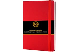 MS MY STATIONERY A5 Index Notebook Hardback Linen Fabric Cover 8mm Ruled Margin A-Z Tabs 264 Pages 100 GSM Ivory Paper - FSC Certified (Red Cover)