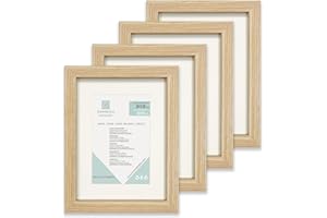 ENMARKALIA DECORACION Marco de fotos (pack x4), color Madera, tamaño 24x30 cm con paspartú de 20x25 cm, soporte de pie, colagador horizontal y vertical para montaje en pared, moldura de 18x18mm y cristal , X4 Uds