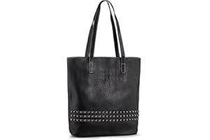 LARECHOR Torba typu tote torebki dla kobiet duże damskie torby z ćwiekami skóra PU damska torba długie uchwyty czarna torba na ramię do pracy na zakupy szkoła, Czarny, L, Bagaż podręczny