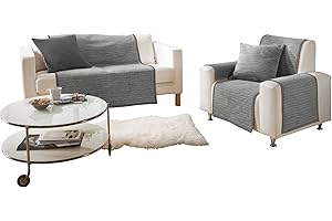Ibena Fano Sesselschoner 050x200 cm – Sesselschutz grau hellgrau, toller Sessel Schoner aus hochwertiger Baumwollmischung, kuschelweich und pflegeleicht