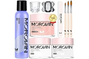 Morovan Kit d'ongles acrylique professionnel - Poudre acrylique - Monomère - Pour les couleurs claires et nude rose - Extension d'ongles acrylique - Pour débutant