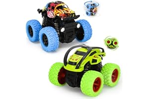VoMii Monstertruck, 2 Stück Monster Truck Spielzeugauto für Kinder ab 3-10 Jahre, Große Gummiräder 4x4 Power Trägheitsbetriebene Fahrzeuge, 360° Stunt-Rotation, Rennwagen Spielsets für Kinder