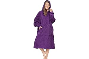 ililmmoe Sherpa tragbare Decke Übergroße Hoodie Sweatshirt TV Decke mit Langen Ärmeln und Tasche,Jacquard Tiefviolett
