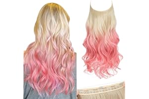 SARLA Hair Extension 18 Inch Invisible Adjustable Wire Hair Piece Curly Wavy Long Synthetic Hairpieces for Women Natural Heat Temperature Fiber (18 Inch (Pack of 1), Beach Blonde to Pink)