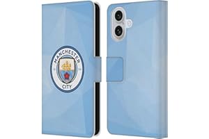 Head Case Designs Officially Licensed Manchester City Man City FC Blue Full Colour Badge Geometric Leather Wallet Case Compatible With Apple iPhone 16