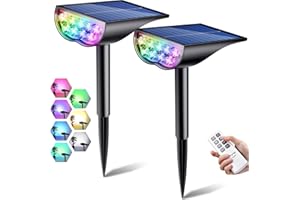 VAYOTOY Luces Solares LED Exterior Jardin, 7 Colores Cambiado Foco Solar con Sensor de Luz, Lámpara Solar Impermeable IP65 para Jardín, Patio, Calzada, Piscina y Camping, 2 Piezas