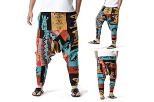 MOVERV Pantalones Bohemios Hombres Pantalón Pantalones Hippie Boho para Hombre Tallas Grande Entrenamiento Ropa Deportivas Yoga Harem Pantalones de Lino Pantalones Harén para Hombre