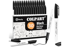 colpart - 30Pack Black Whiteboard Markers Bulk With Low Odor White Board Markers Dry Erase For School, Office, Home, Work On White Board & Calendar, Refrigerator
