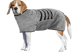 Hundebademantel Bademantel, Moseem Grau Bademantel Hund aus Mikrofaser,Hunde Handtuch mit Verstellbarem Riemen,Haustier Bademantel mit Klettverschluss, für Große Mittel und Kleine Hunde(M)