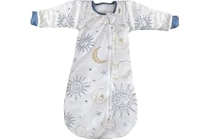 MOXTOYU Baby Sleep Bag, 100% Cotton 2.5 Tog Baby Sleeping Bag, Detachable Sleeve and Arms Up Design Swaddle Blanket with 2-way and Side Zipper, for Newborns, Newborns Gift, Newborns Essentials 6-12M