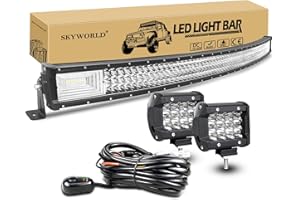 SKYWORLD 50 pouces 127 cm 648W Barre Led Incurvé avec faisceau de câblage kit et 2pcs 10 cm 36W Spot Phare de Travail Led Rampe Bar pour 4x4 Offroad Voiture Véhicule Camion Tracteur Quad Bateau