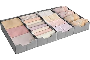 SONGMICS Unterwäsche-Organizer 4er Set, Schubladen-Organizer für IKEA PAX Kleiderschrank, ohne Trennwände, Kleiderschrank-Organizer faltbar, 50 x 22 x 10 cm für Socken, taubengrau RUS013G01