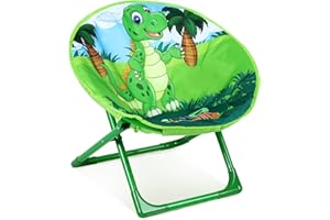Neloheac Dinosuar Silla de Luna para Niños, Silla de Platillo Infantil Plegable para Interiores o Exteriores, Silla Redonda Acolchada Animal Camping Patio Playa, Verde