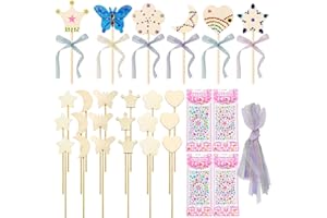 TYXHXTF 12 Sets Fairy Wands, Princess Fairy Wands Kit, DIY Magical Wand, DIY Crafts, Craft Kits, Unfinished Wooden, with Gem Stickers, Arts Crafts, Gifts for Girls, for Birthday Halloween Party