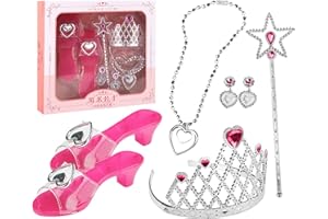 YAJEXUN Princess Dress Up Shoes | Pretend Play Fashion Princess Accessories Pretend Princess Toys With High Heels, Crown, Wand, Earrings, Necklace, Role Play Shoes Set For Toddler Girls Aged 3-6 Years Old