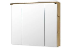 ‎STELLA TRADING Stella Trading Spiegelschrank Bad mit LED-Beleuchtung in Artisan Eiche Optik, Weiß - Moderner Badezimmerspiegel Schrank mit viel Stauraum - 80 x 69 x 20 cm (B/H/T)