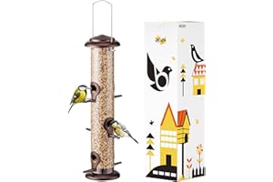 iBorn Mangeoire à oiseaux en métal à 6 ports à suspendre - Mangeoire à oiseaux - Mangeoire à oiseaux à suspendre - Tournesol - Cœur - Colonne d'alimentation pour oiseaux - Café - 35,6 cm - 6 ports