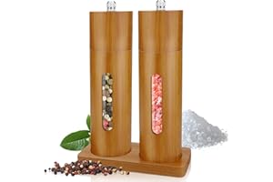 BOCHION Macina Pepe, Manuale Macina Sale e Pepe in Legno con Vassoio, Nucleo Ceramico Regolabile Macinapepe per Macinare Spezie, Sesamo,Cumino, Soia, Sale Marino (Marrone, Set di 2 Pezzi)