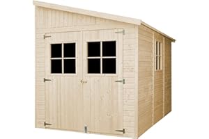 Cobertizo de Madera para jardín con Pared Lateral- con Suelo TRATADO - 218 x 318 cm / 6,1 m², Cobertizo de Madera Natural, Lado Abierto TIMBELA M339A+M339G