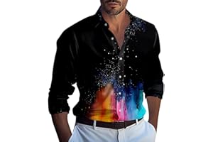 RMBLYfeiye Hawaiihemd Herren Revers Neon Druck Strandhemd Langarm Knopfleiste Bequem Bügelfrei Hemd Für Männer Vatertag T Shirt Weich Arbeitshemd Basic Pilotenhemd Langarmshirt