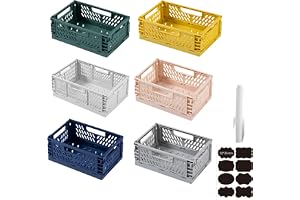 CNKHDZ 6 delar Fällbar låda,Sex färger,30 x 20 x 12cm hopfällbara lådor förvaringslådor i plast, förvaringskorgar med handtag