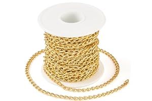 PH PANDAHALL PandaHall - Catena barbazzale in alluminio da 10 m, color oro, non saldata, con bobina, per la creazione di bracciali, collane e gioielli punk