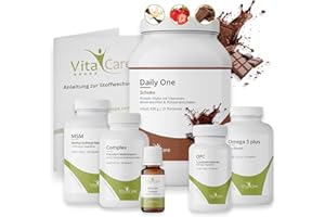 ‎VITACARE VitaCare 21-Tage Stoffwechsel-Kur Schoko, 7-teiliges Komplettpaket für HCG-Diät mit Proteinshake, MSM, Multivitamin, Omega 3 plus, OPC & Globuli