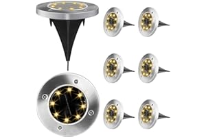 Mezzar Solarne lampy podłogowe, 8 sztuk, do użytku na zewnątrz, ciepła biel, lampa solarna do ogrodu, na zewnątrz, z 8 diodami LED, wodoszczelne, solarne lampy ogrodowe do użytku na zewnątrz, trawnik,