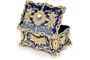 LSLANSOON Vintage Jewelry Box Rococo Style Storage Organizer Decorative Treasure Chest Case (Small, Blue-Gold)