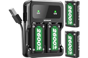 SEVKUMZ Zestawy akumulatorów wielokrotnego ładowania do Xbox One, 2 x 2600 mAh akumulatory z szybką stacją ładującą do Xbox One S/Xbox One X/Xbox One Elite Wireless Controller