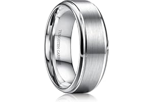 CASSIECA Bague Homme Femme Tungstène 8mm, Alliance Homme Bagues Anneau de Mariage/Fiançailles/d'Amitié/Bague Qualité Oro Argent Noir Bijoux de Mode, Taille 52(16.6)-72(22.9)