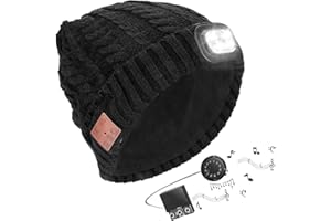 Powcan Bluetooth Music Hat,LED Beanie Chapeau Hat,LED Knit Cap, Lampe Frontale Bonnet,LED Running Hat pour la Chasse,Le Camping,Le Gril,la Réparation Automatique,Le Jogging,la Marche,la Course