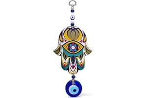 MYSTIC JEWELS - Hamsa della Mano di Fatima in Legno con Occhio Turco per buona Fortuna e energia in casa