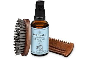 STÖRTEBEKKER SHAVING ACCESSORIES Kit barba uomo professionale - comprensivo di olio da barba, pettine e spazzola da barba - perfetto per la routine quotidiana per la cura della barba - idea regalo - Made in Germany (Crusoe)
