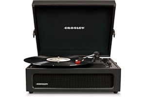 Crosley Voyager Giradischi con 2 altoparlanti, Bluetooth In & Out e AUX - Giradischi Vintage a 3 velocità - Per vinili da 7", 10" e 12" - Portatile con custodia integrata (Nero.)