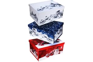 Guaranteed4Less Large Holiday Season Storage Gift Boxes Present Father Christmas Party White Blue Red