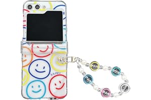 Custodia per Samsung Galaxy Z Flip 5, CrazyLemon Custodia Protettiva con Cerniera Rigida Protettiva per PC con Cinturino da Polso Custodia Protettiva Cellulare - Faccina Sorridente Colorata